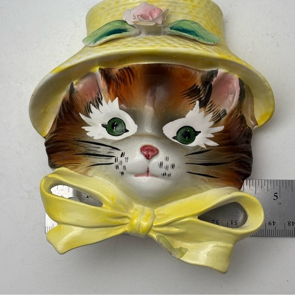 Vintage ESD Japan ceramic anthropomorphic cat wall pocket - Picture 8 of 8
